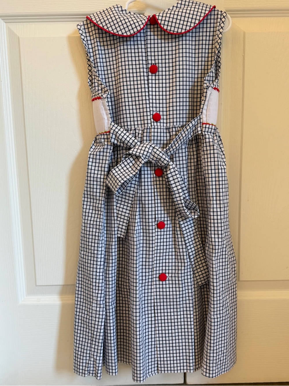 NWOT Beaux wt Belles Girls Navy Gingham Smocked Japanese Lantern Dress Size 5 - Picture 3 of 4